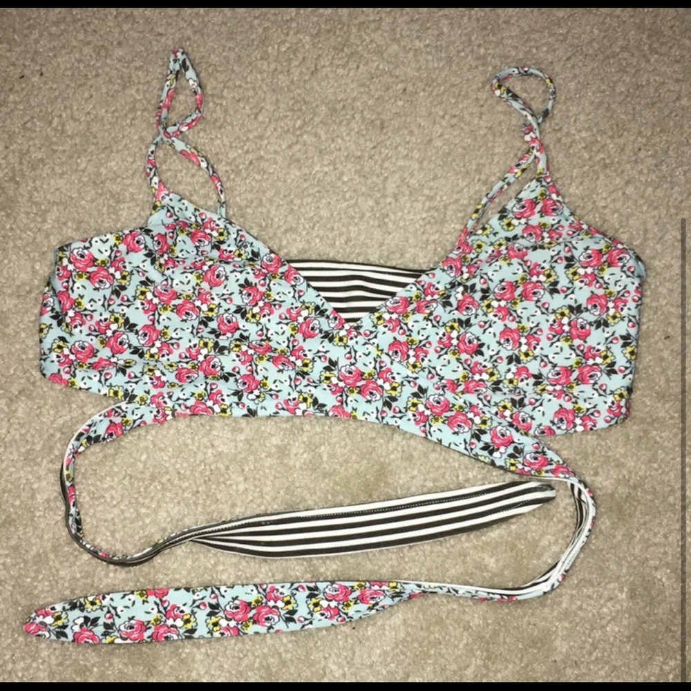 L*Space Floral/Striped Reversible Wrap Top